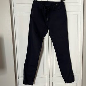Navy Pants with black leather detail on pocket